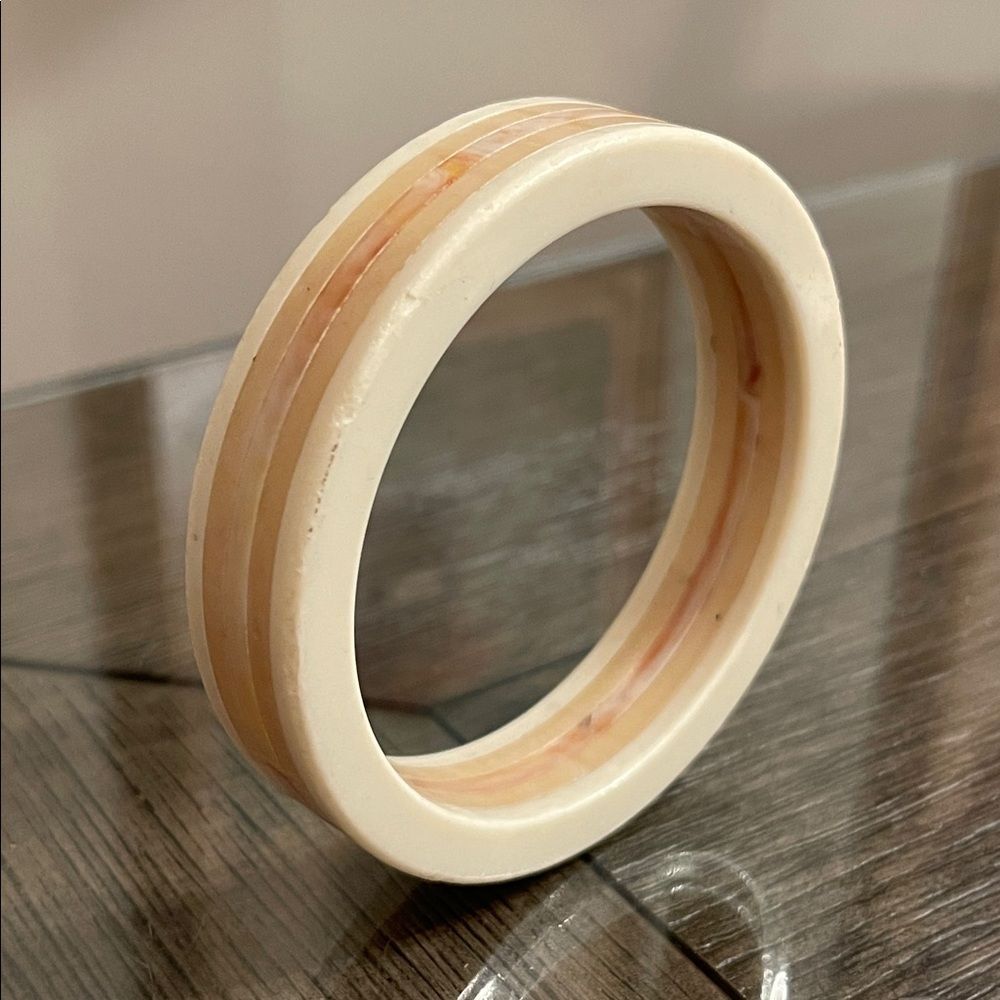 Vintage Cream Striped Acrylic Bangle Bracelet, Neutral Colors